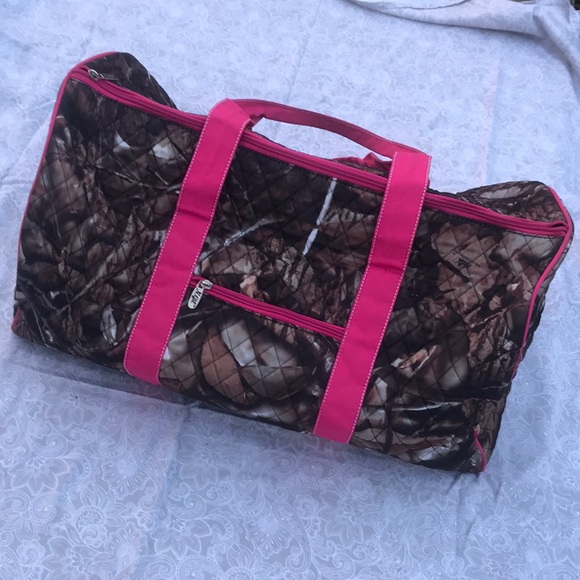 N,Gil Handbags - Camo Duffle Bag with Pink Straps